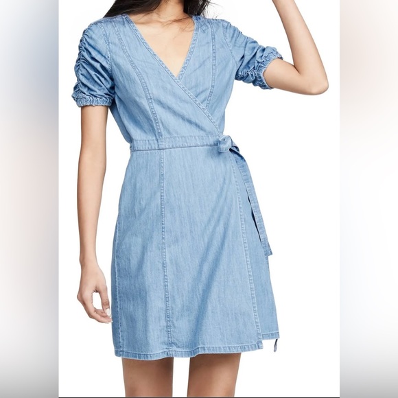 Madewell Dresses & Skirts - Like New, Madewell, Denim Shirred-Sleeve Wrap Dress in Elsworth Wash, Sz Medium